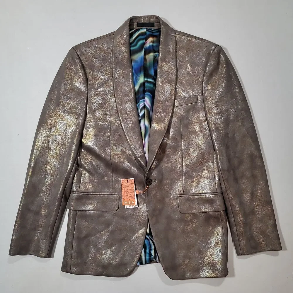 Tallia Slim-Fit Gold Metallic Blazer Mens 38R 38 Vibrante $295‎